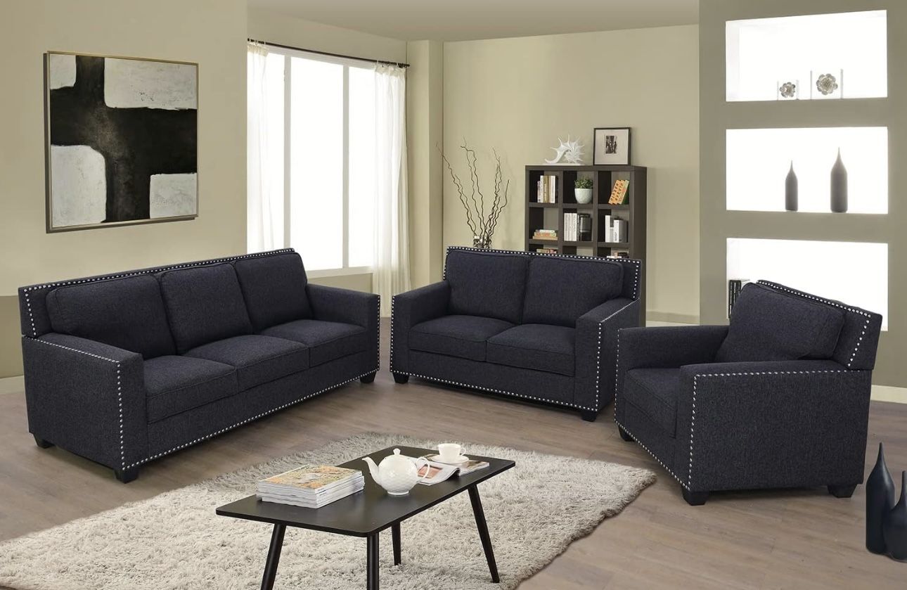Charcoal Linen Modern Style Three Piece Couch Set