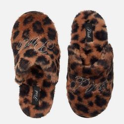 Pink Leopard Print Fuzzy Slippers Size S