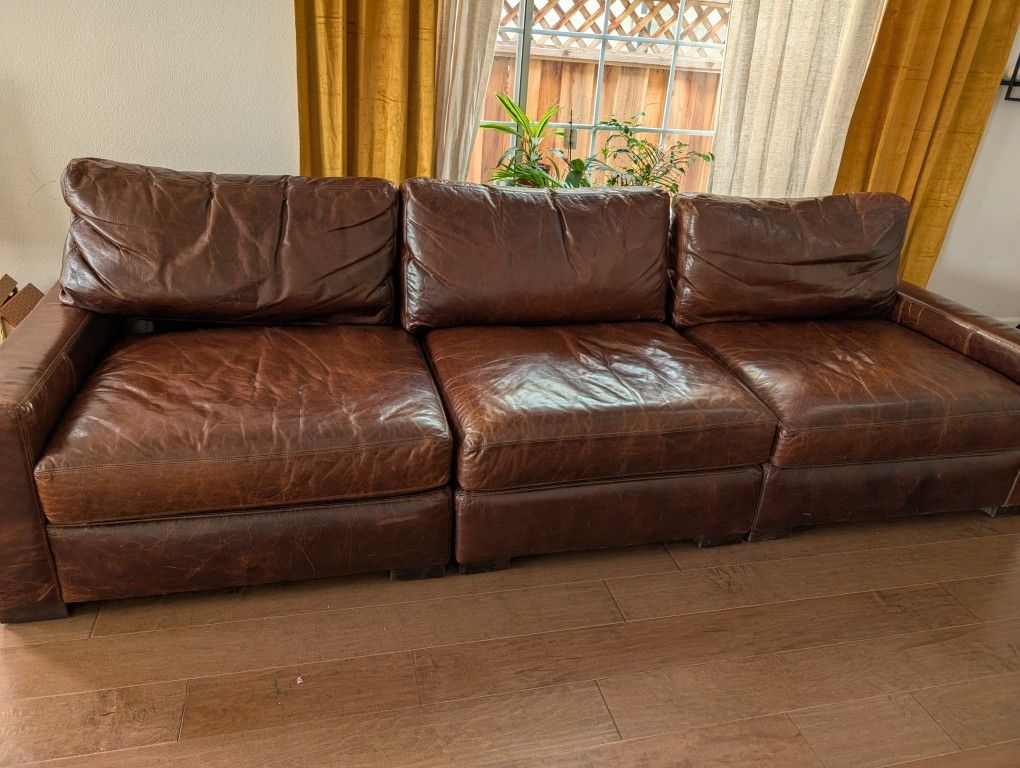 Restoration Hardware Three-piece Leather Sofa