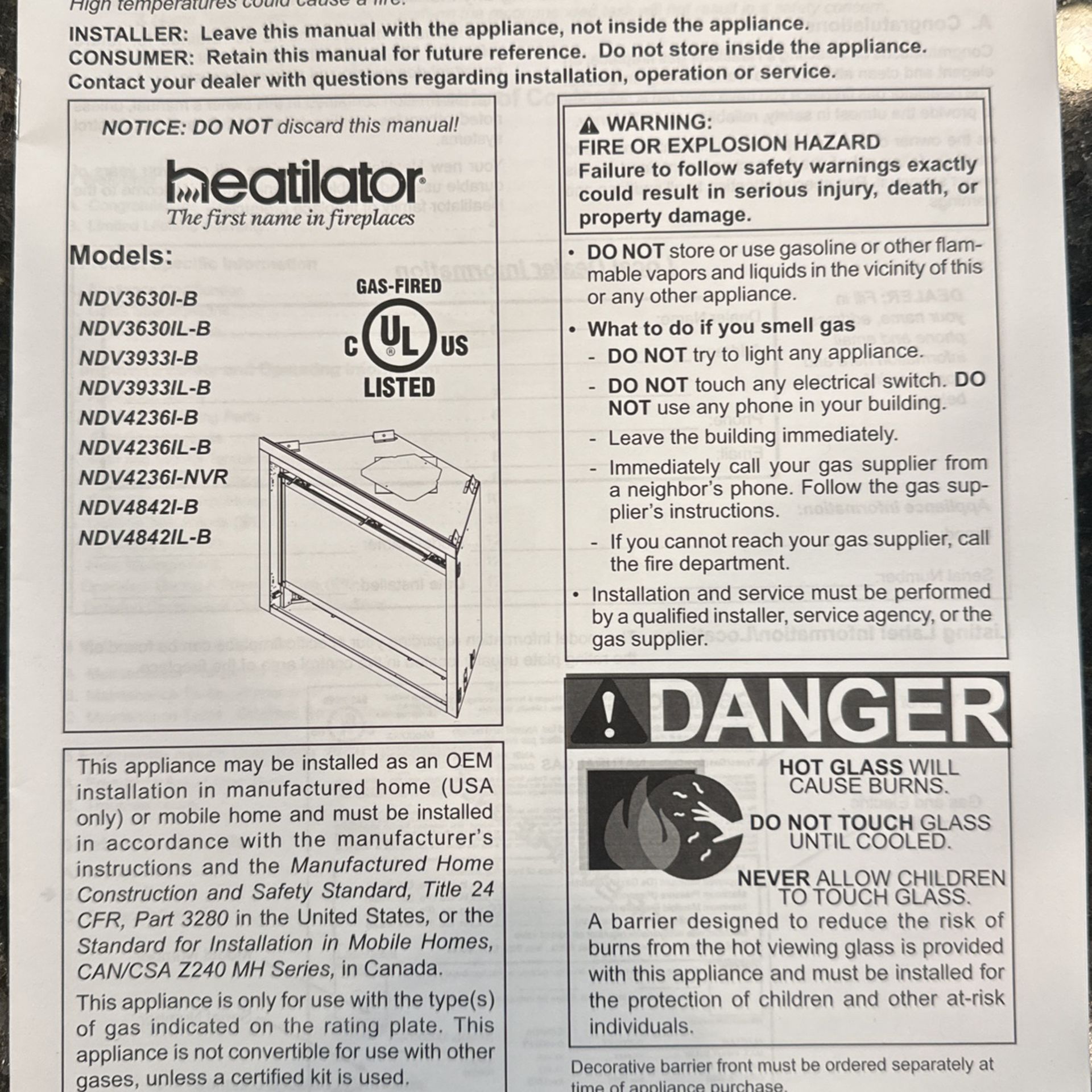 Heatilator Novus Gas Fireplace Brand New NDV4236IB for Sale in