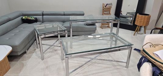 3 Metal & Glass Table Set