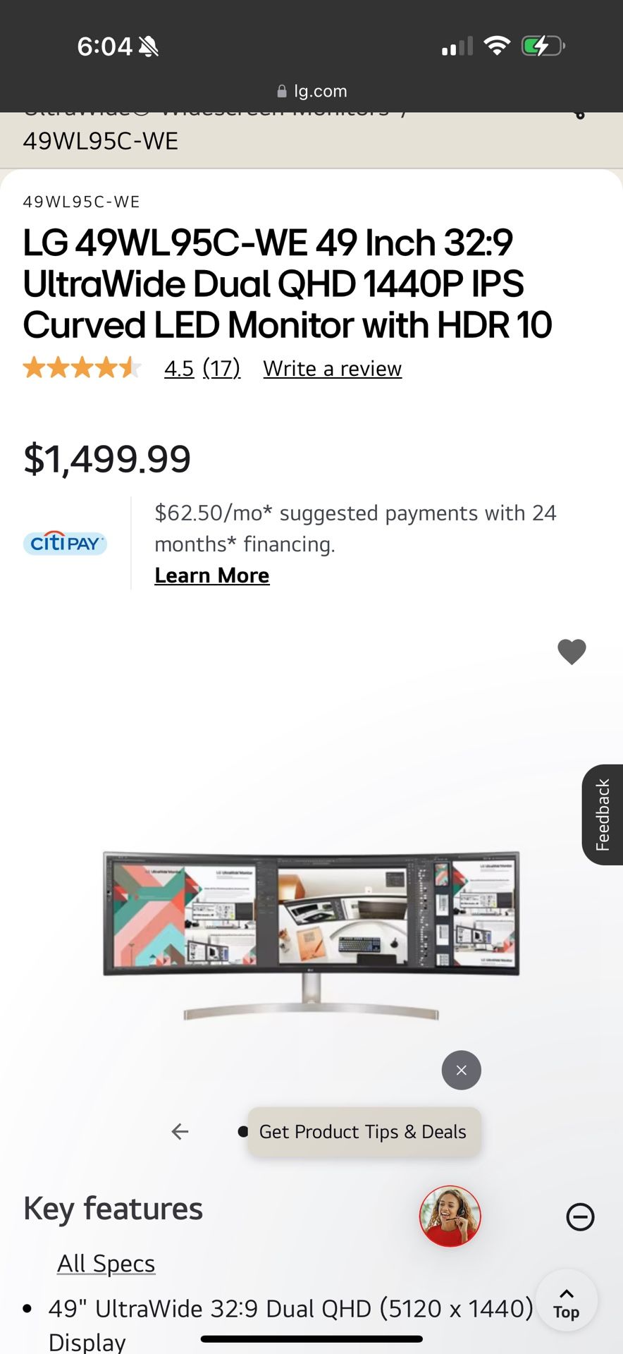 49” LG Curved Ultrawide Monitor QHD 1440p HDR10