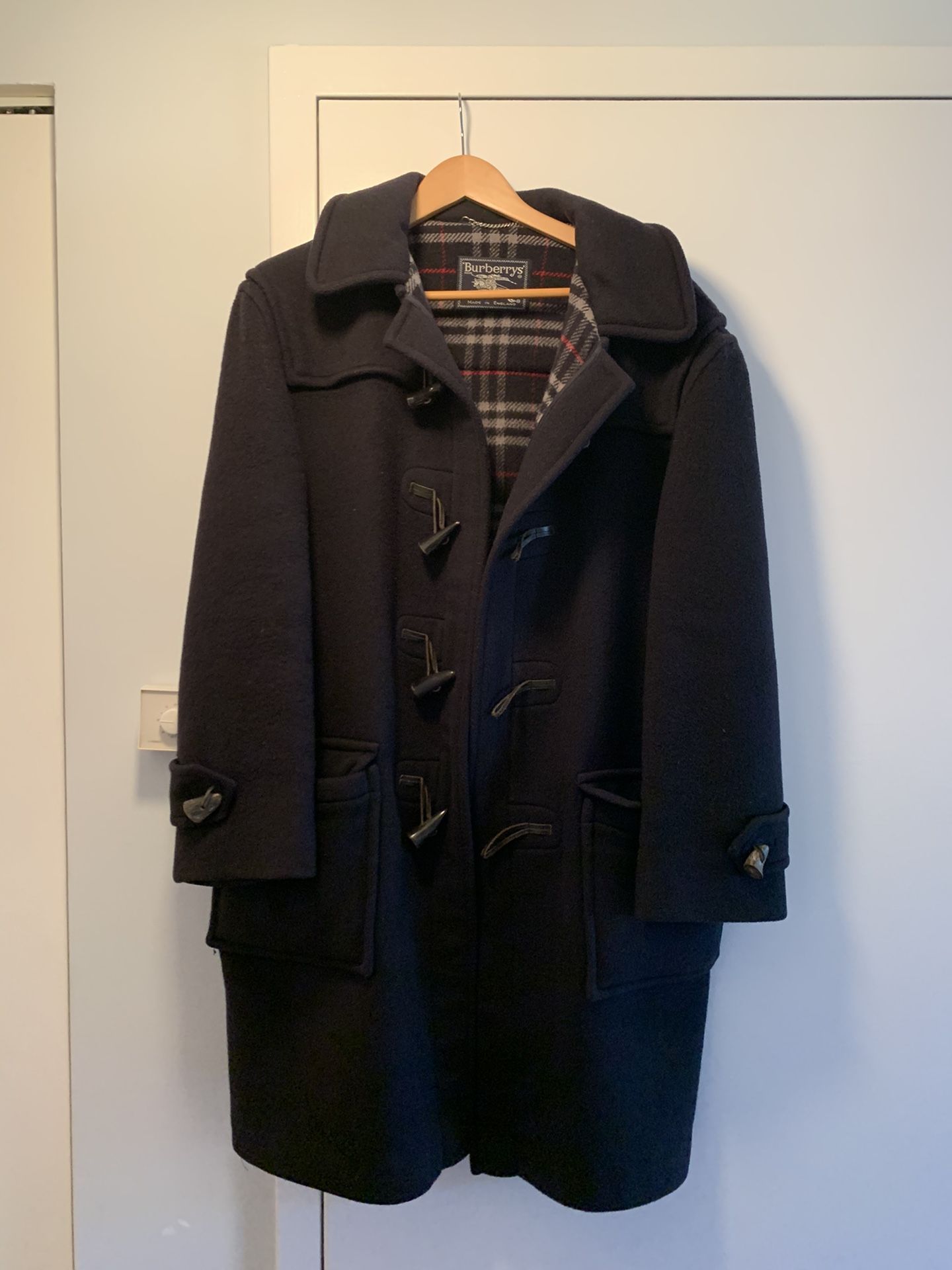 Burberry Men’s Duffle Wool Coat, Size L