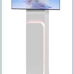 Brandable Kiosk Floor Stand for Displays – with Custom Branding Panel & LED Lights VESA 75x75 100x100 Monitor TV Tablet Displays – Lockable Secure 