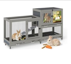 2-Tier Wooden Rabbit Hutch, Indoor Rabbit Cage
2-Tier Rabbit House Features Rolling Wheels, Easy-Clean Tray, Anti-Slip Ramp And Air Circulation Vents