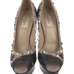 Valentino Rockstud Accents Black  Leather Pumps peep toes Size 9