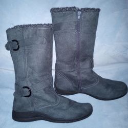 Swurl Gray Faux Suede Boots Sz 7 Mid Calf Tall Boots
