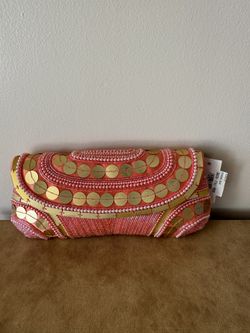 DRAMATIC PRICE DROP: Vintage, NEVER USED Coral Pink/Peach With Gold Accents, Beaded FRANCHI Bag
