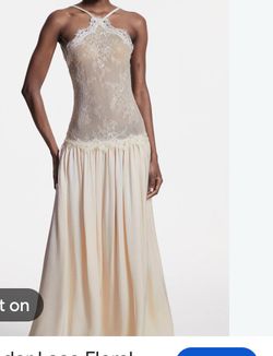 White lace halter neck maxi dress with floral embroidery #halterneck size small new #floral