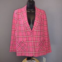 Susan Gravers Weekend Women's Pink Plaid  Jacket Size Medium With Pockets
95% cotton & 5% spandex
yellow 424