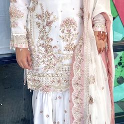 Beautiful Off White Sharara Suit 3 Pc $100