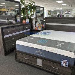 FREE MATTRESS 5 PC Bedroom Furniture Set (Storage drawers in bed & jewelry drawers in dresser)!