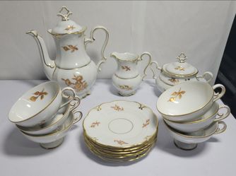 Vintage Porcelain Tea Set with Gold Trim