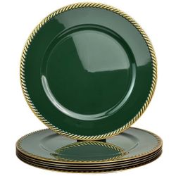 Umisriro 6 pcs Green Charger Plates, 13 Inch Plastic Beaded Round Charger Plates for Dinner, Tabletop Decor,