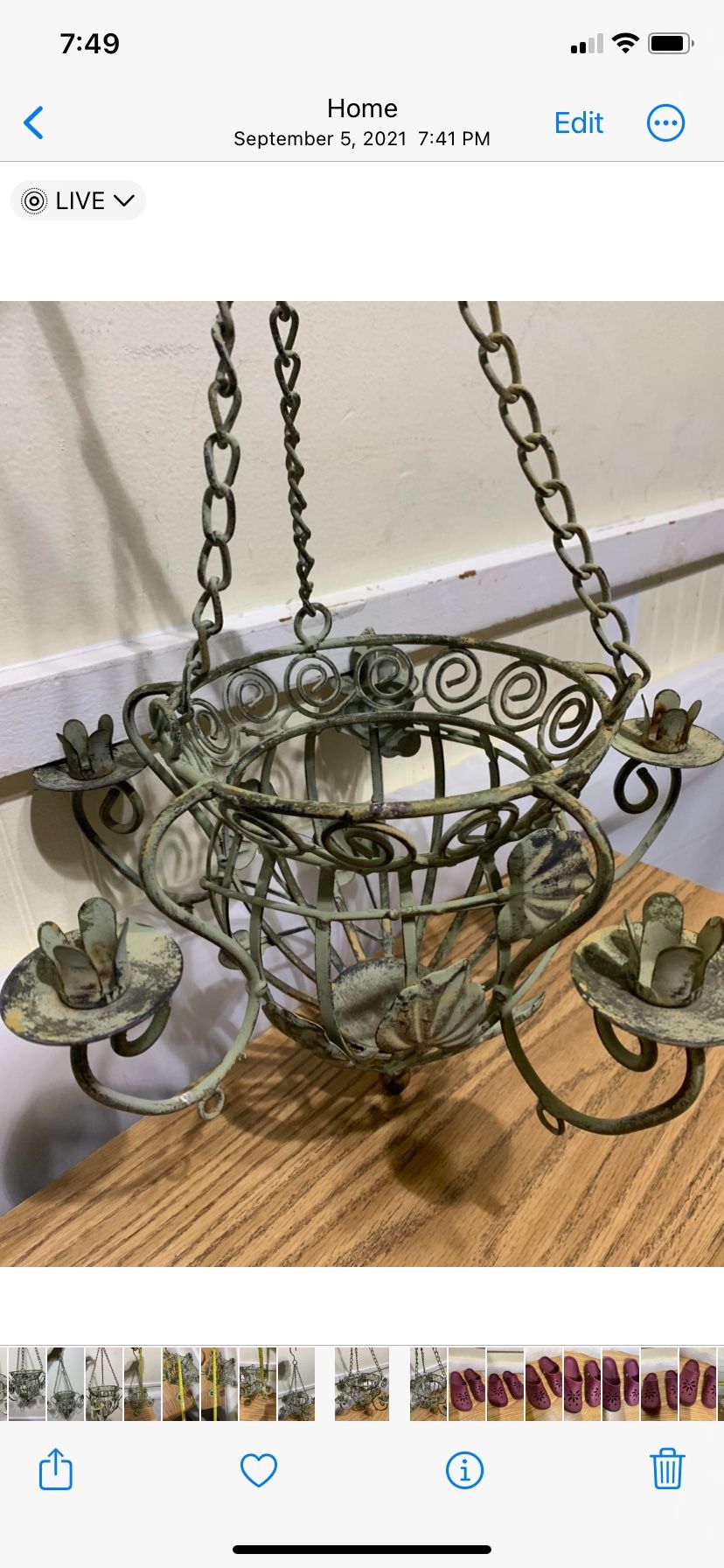 Antique round art deco wrought iron Hanging Candles Holder, Metal Plant Basket