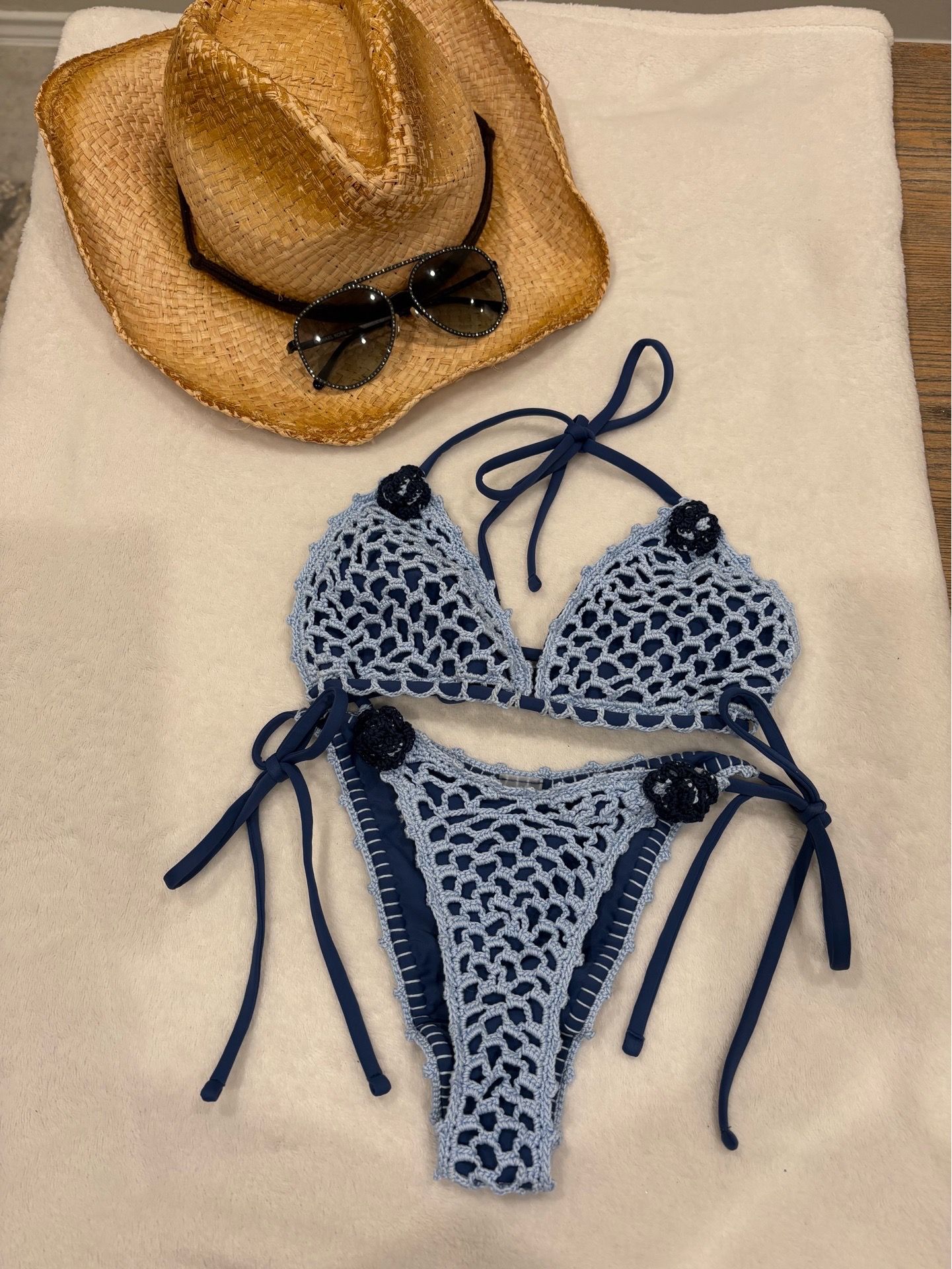 Capittana Blue Crochet Floral Bikini Set Boho Luxury Swimwear