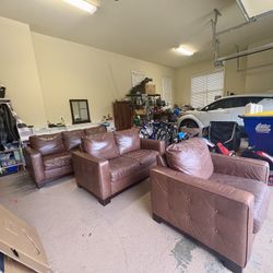 3 Piece Brown Leather Couch Set 