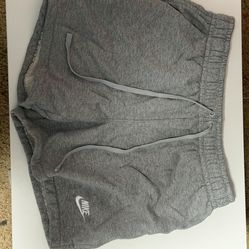 Nike Gray Fleece Cotton Sweat Shorts Drawstring Logo Flat Front Back Pocket