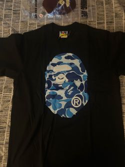 black w blue bape shirt logo