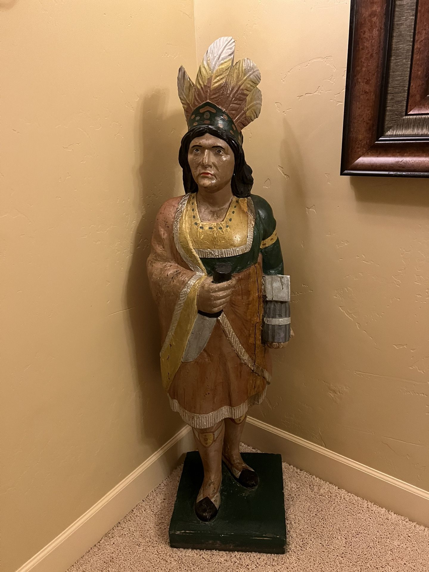 Vintage Seminole Cigar Store Indian 57" carved wooden statue