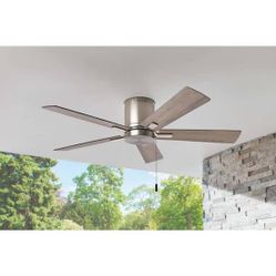 Hampton Bay Grantway 48 in. Indoor/Covered Outdoor Brushed Nickel Low Profile Ceiling Fan Without Light with Pull Chain Included Store SKU# 1009-701-7