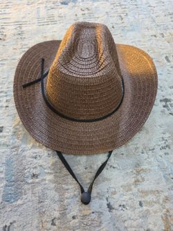 Wide Brim Brown Straw Sun Hat with Chin Strap – Unisex Outdoor Hiking Beach Hat