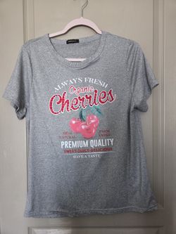 Women's Gray Cherry Design T-shirt 