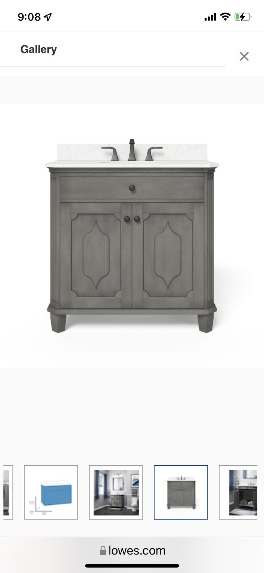 allen + roth Whitney 36-in Antique Gray Undermount Single Sink Bathroom Vanity with White Carrera Engineered Stone Top