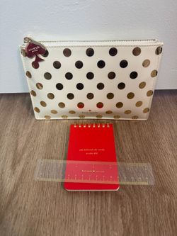 Brand new kate spade White and Gold Polka Dot pencil case set