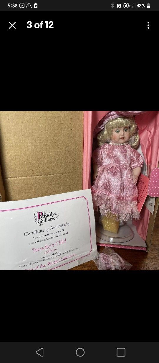 Paradise Galleries Tuesday Child 8.5" Porcelain Doll Days of the Week SB12