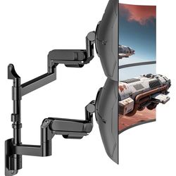 ARES WING Dual Monitor Wall Mount for 24-57 Inch Ultrawide Screens, Premium Heavy Duty Monitor Arm Holds 60 lbs, Full Motion Gas Spring, Bearing Head 