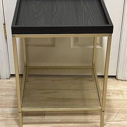 Brand New Walker Edison Square Tray Table Gold Metal Gray Wood Shelf 