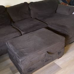 Brown L Sectional With Storage Ottoman
