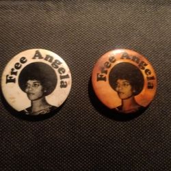 Original Vintage Black Panther Free Angela Pin Back Buttons Rare.