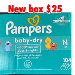 New pampers newborn box 104 diapers $25 cash only east Palmdale 