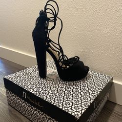 New Nicole Miller Lace Up Platform Heel Sandals Shoes Size 7.5