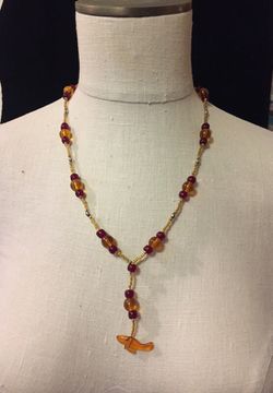 Red and amber glass bead necklace