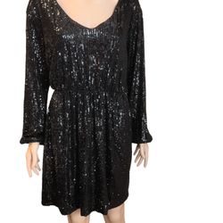 Express V neck Black Glitteri Mini Dress
