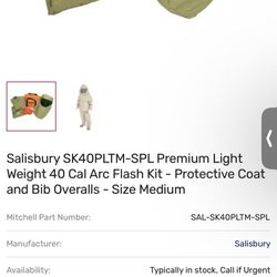 Salisbury Light Weight 40 Cal Arc Flash Suit 