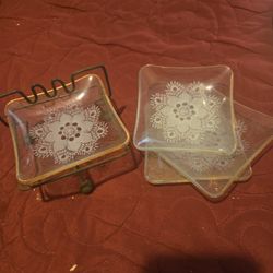 1950s Mid Century Modern Dish Ashtray Set With Stand Set of