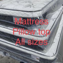 😴Mattress pillow top🥱 🟢All sizes 🔵Queen $199 🟣Full $180 🟠Twin $150 🟡King $330 🔴Cal king $33 🔘 Delivery available🚛