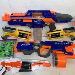Nerf Toy Guns Lot: Hyperfire, CS-18, Longarm, & Rev-6 w/ 5 Toys 100 Darts 
