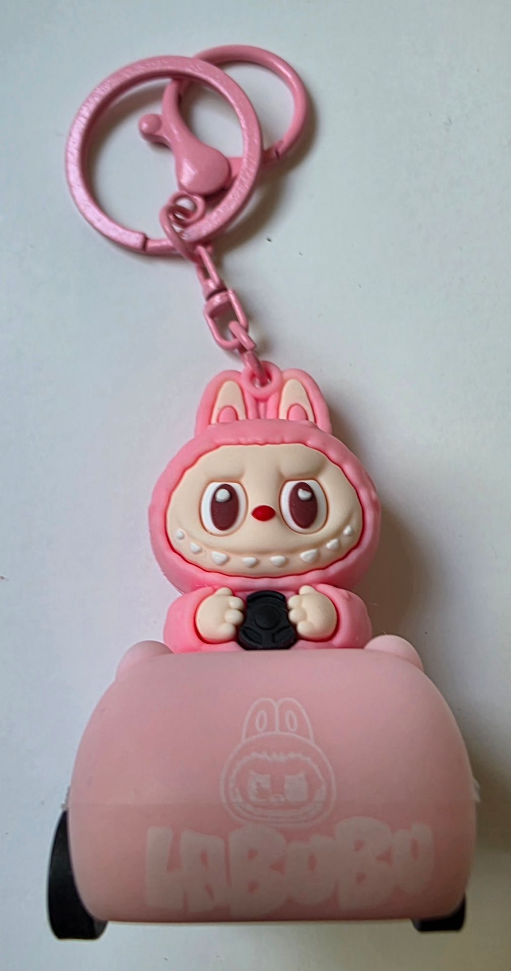 Pink Labubu Pull Back Car keychain.