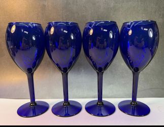 Set of (5) Pier 1 Cobalt Blue Water Goblet Set 8" tall. Elegant Stemware Drinking Glasses