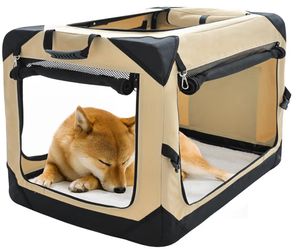 Pettycare 30 Inch Collapsible Dog Crate for Medium Dogs, 4-Door Foldable Soft Dog Kennel with Chew Proof Mesh Windows, Indoor & Outdoor Travel Dog Cra