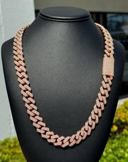 Jewelry 14k solid rose gold new style Cuban link 45ct diamond chain iced out necklace prong set Bussdown 24.5” 17.00mm 372.50gr