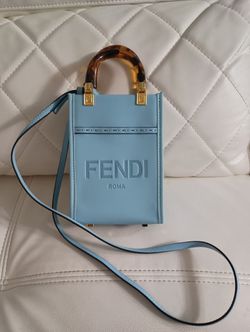 Fendi Mini Sunshine Shopper Tote Crossbody Bag 2Way Baby Blue Leather New