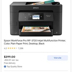 Printer Epson WorkForce Pro WF-3720 Inkjet Multifunction Printer, Color, Plain Paper Print, Desktop, Black