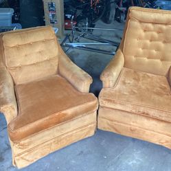 Two MCM Tufted Cushion Chairs