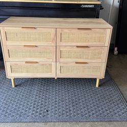 Rattan 6 Drawer Double Dresser